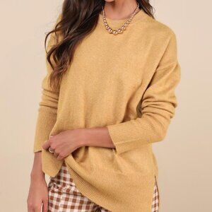 Lulus Autumn Allure Yellow Crew Neck Oversized Pullover Sweater - Size M